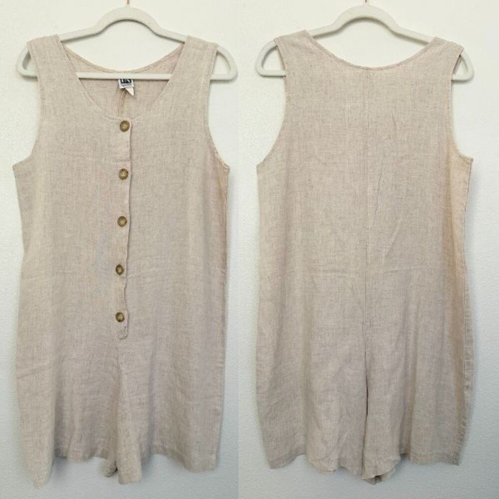 Vtg PA Company Boston Linen Coverall Button Front Beige Made in USA Womens M